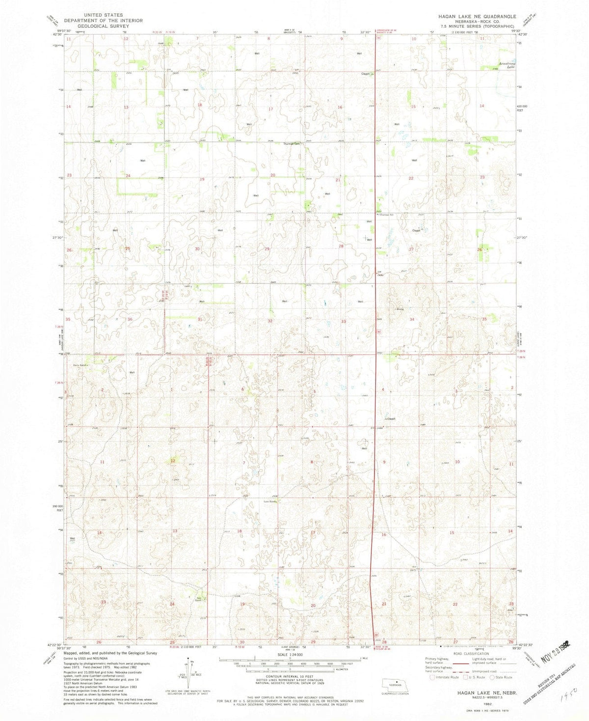 1982 Hagan Lake, NE - Nebraska - USGS Topographic Map