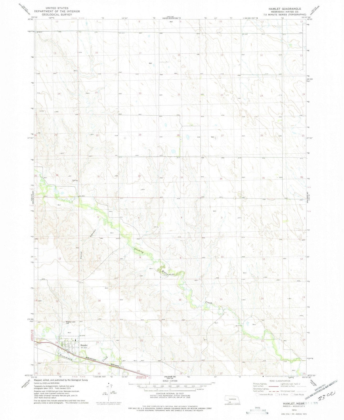 1974 Hamlet, NE - Nebraska - USGS Topographic Map