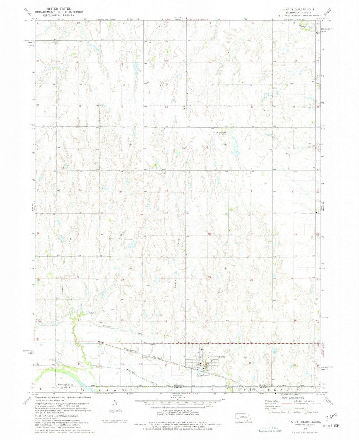 1974 Hardy, NE - Nebraska - USGS Topographic Map