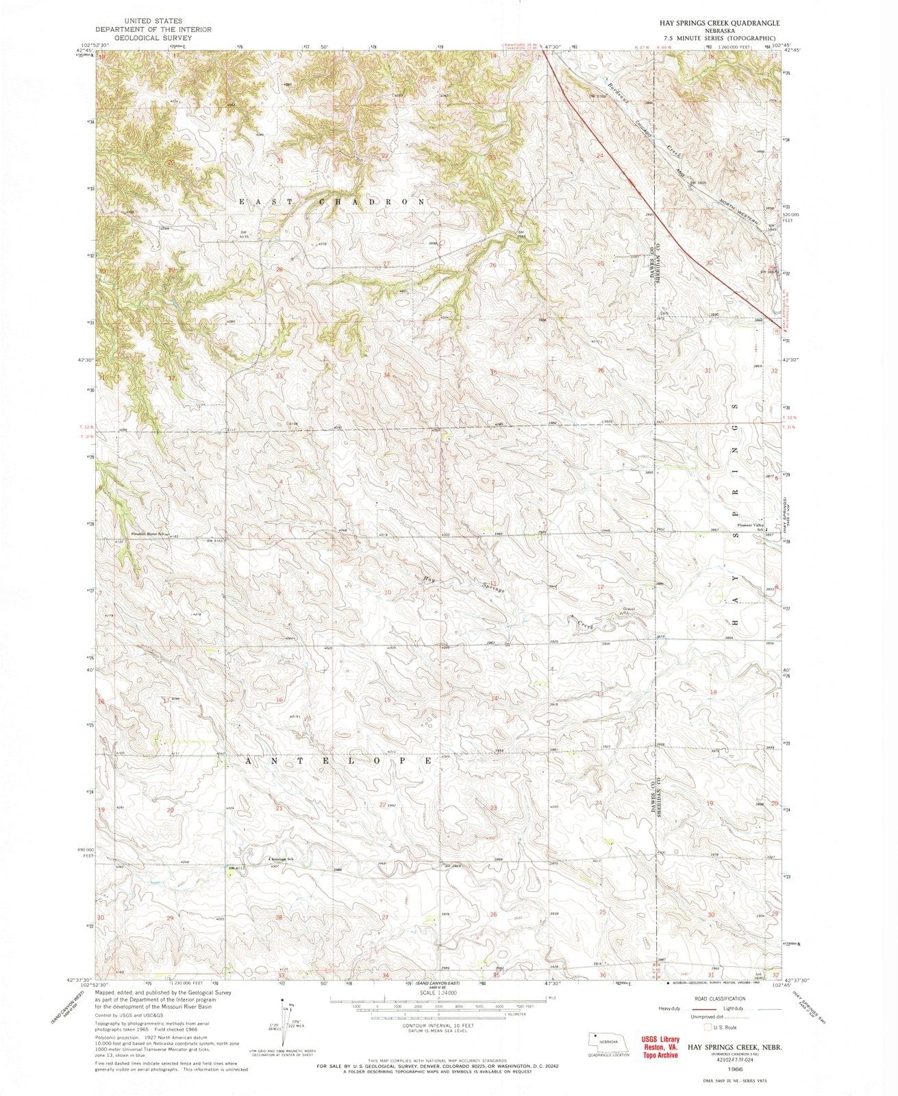 1966 Hay Springs Creek, NE - Nebraska - USGS Topographic Map