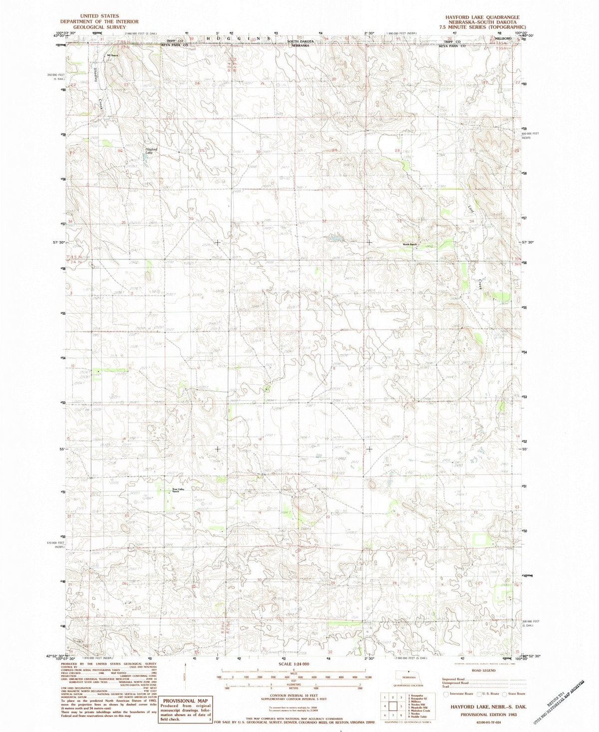 1983 Hayford Lake, NE - Nebraska - USGS Topographic Map