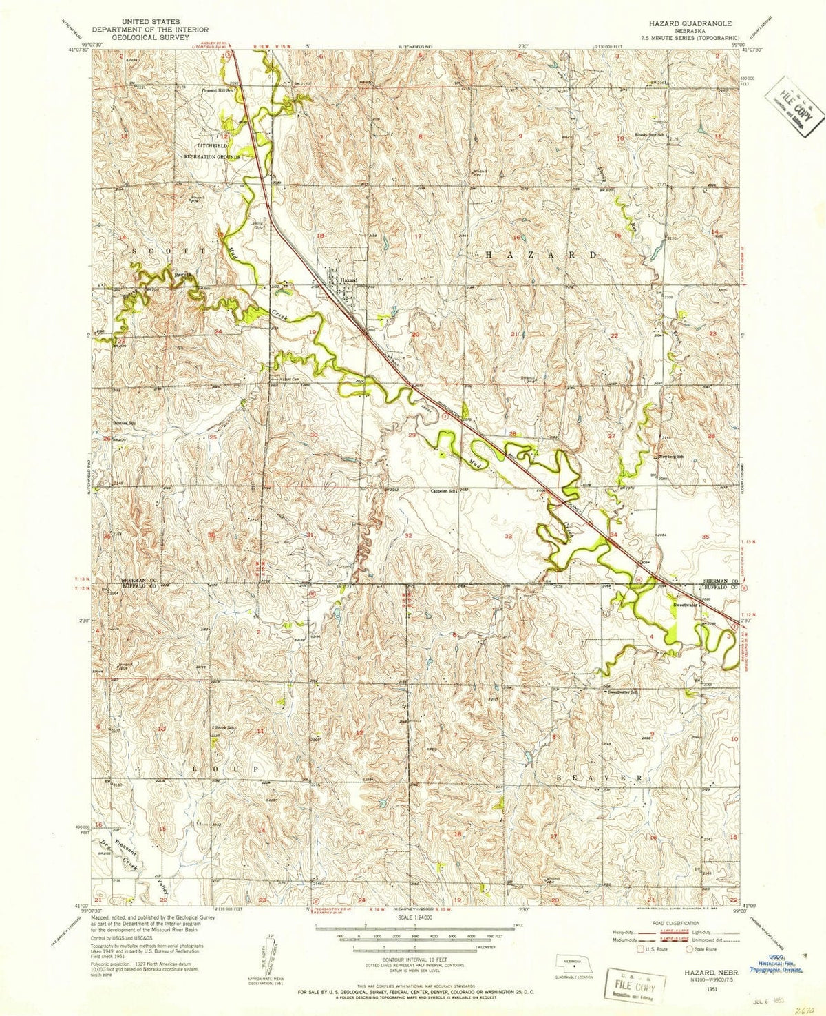 1951 Hazard, NE - Nebraska - USGS Topographic Map