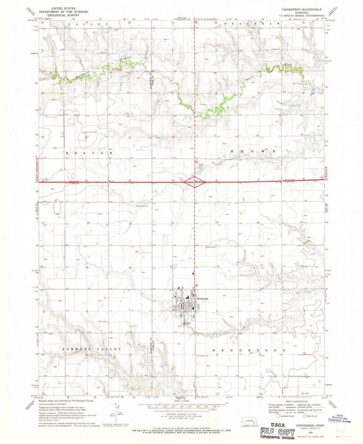 1968 Henderson, NE - Nebraska - USGS Topographic Map