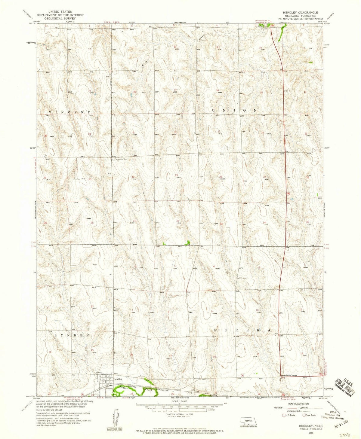 1958 Hendley, NE - Nebraska - USGS Topographic Map