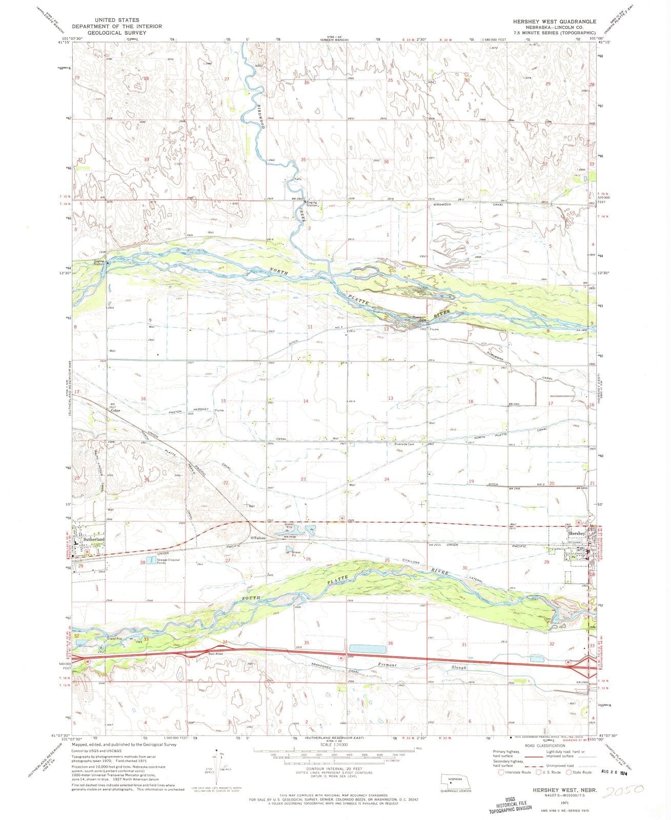 1971 Hershey West, NE - Nebraska - USGS Topographic Map