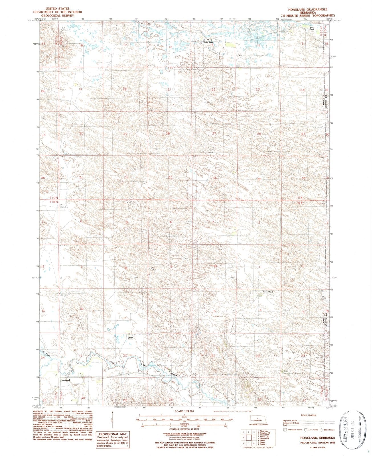 1986 Hoagland, NE - Nebraska - USGS Topographic Map