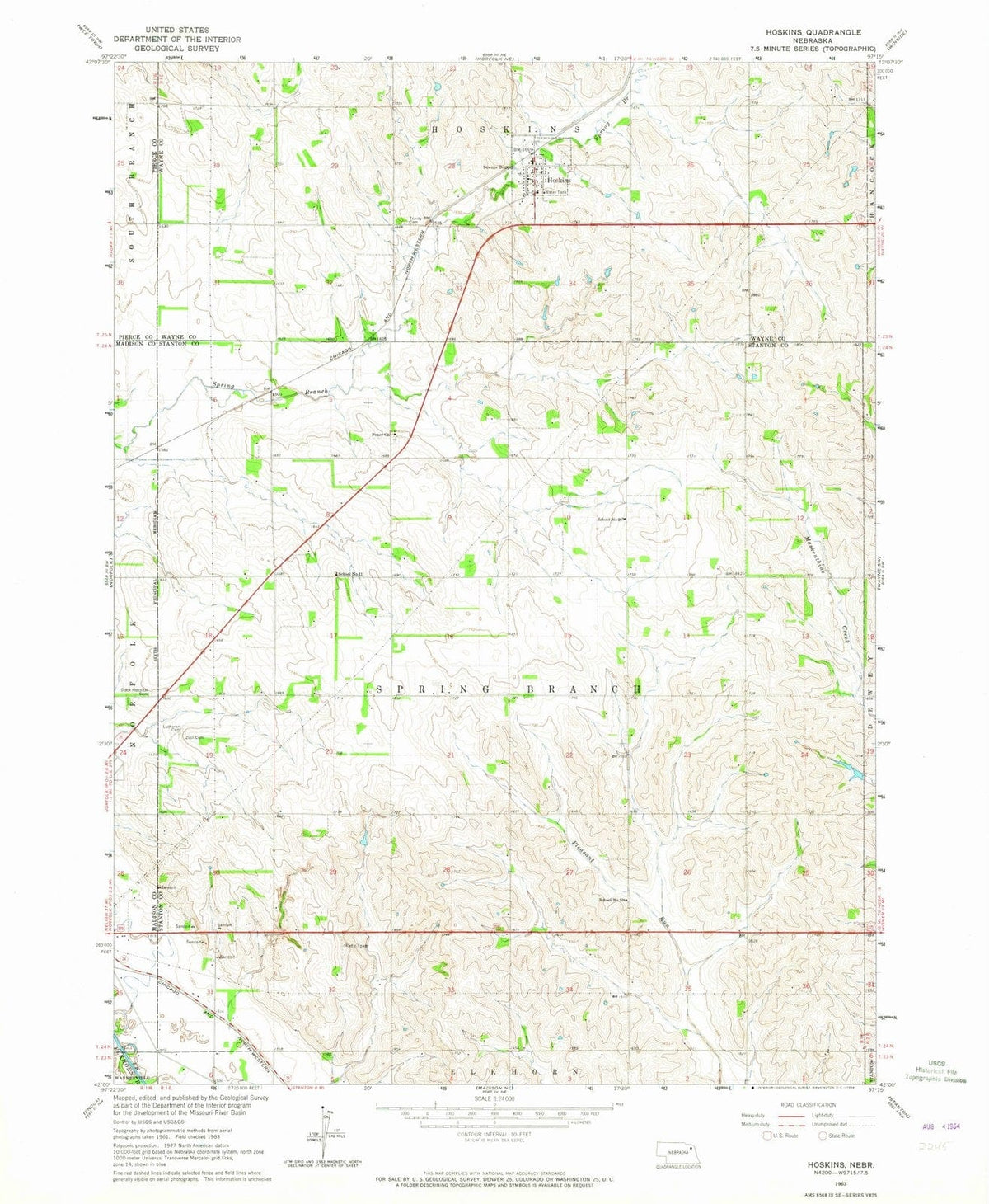 1963 Hoskins, NE - Nebraska - USGS Topographic Map