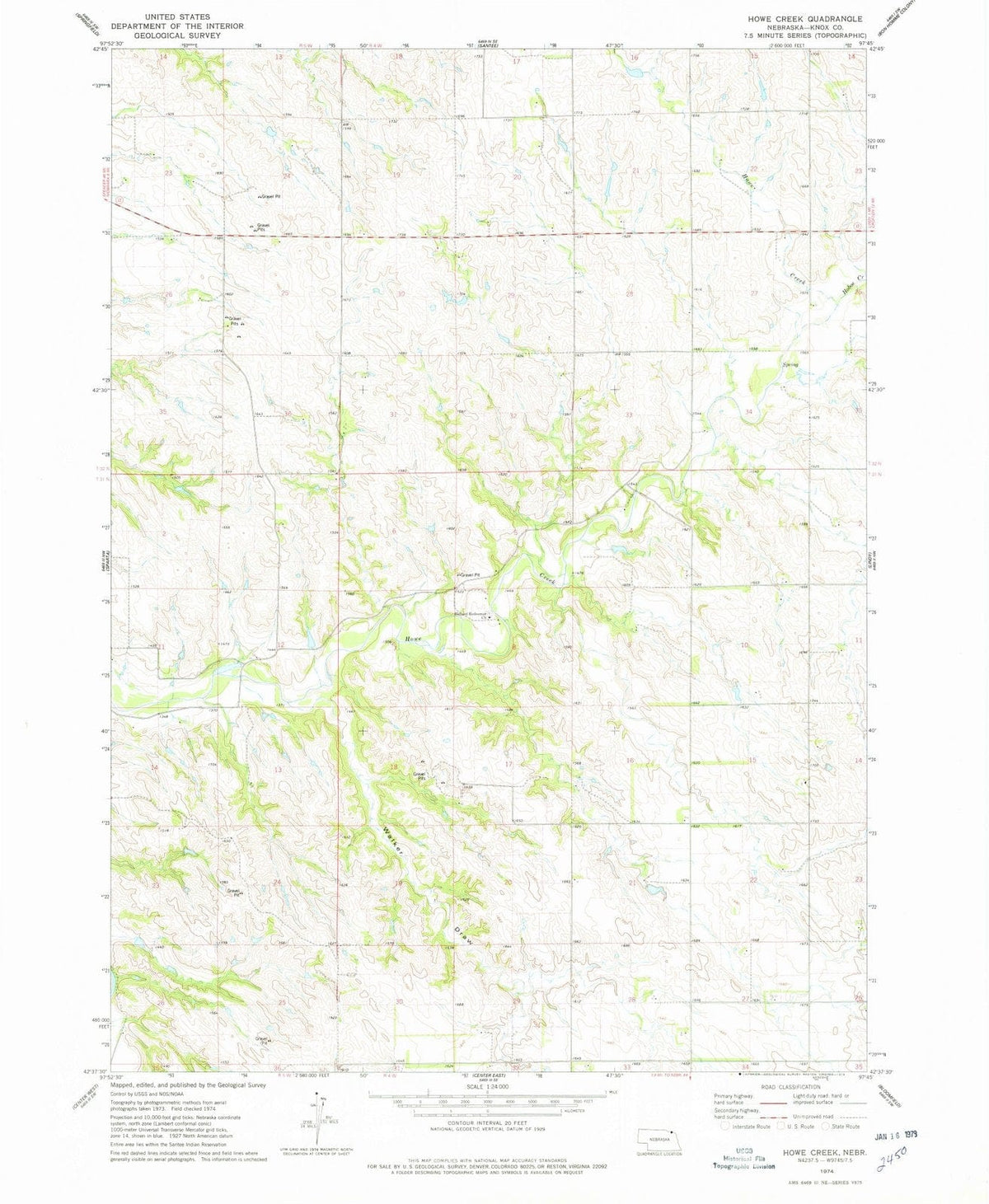 1974 Howe Creek, NE - Nebraska - USGS Topographic Map