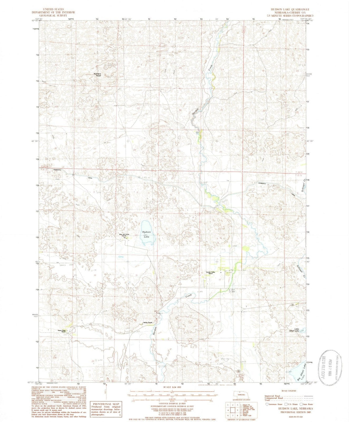 1985 Hudson Lake, NE - Nebraska - USGS Topographic Map