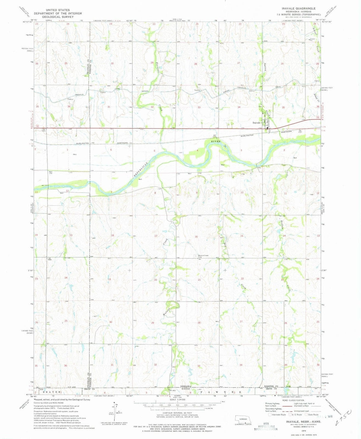 1974 Inavale, NE - Nebraska - USGS Topographic Map