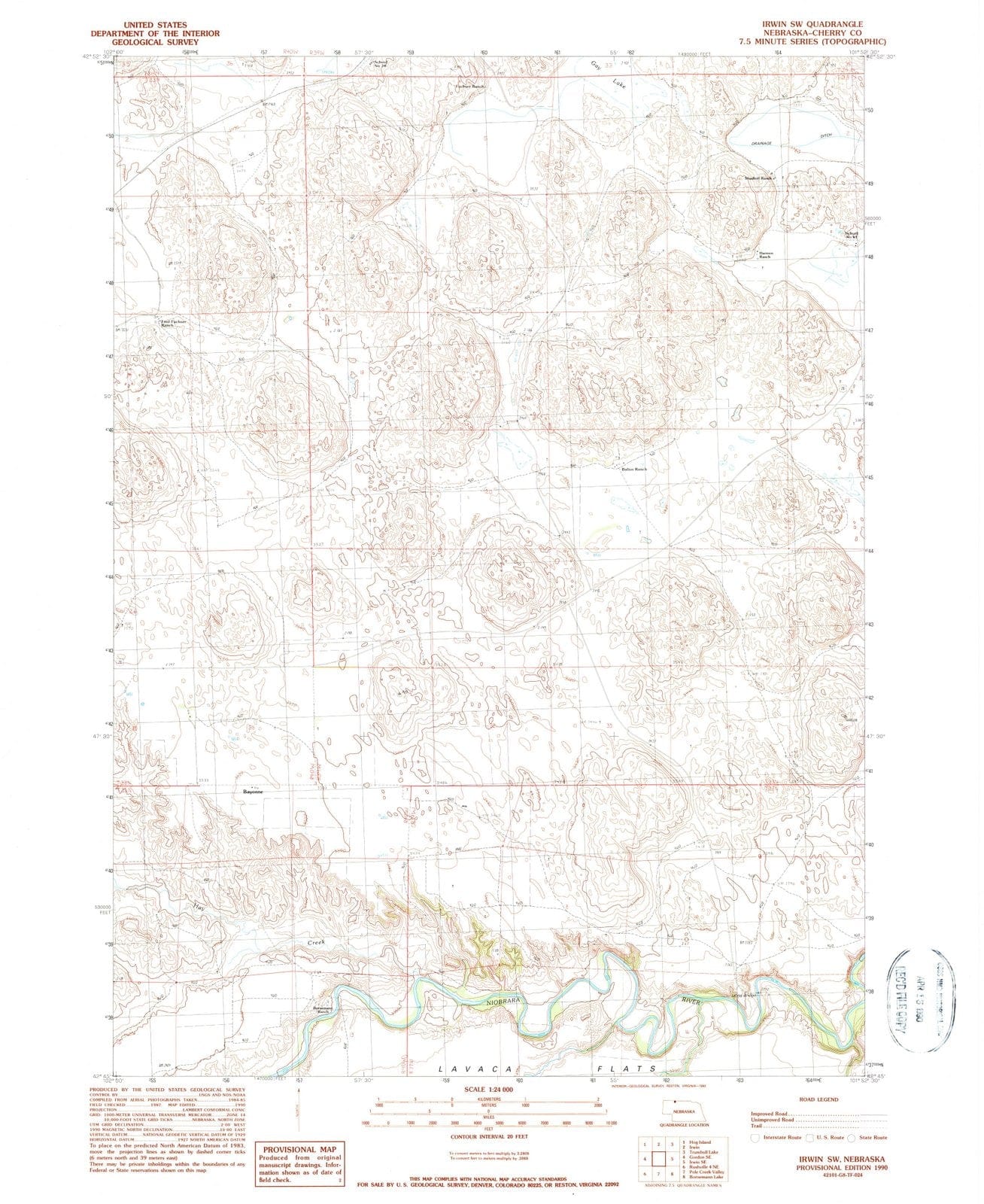 1990 Irwin, NE - Nebraska - USGS Topographic Map v2