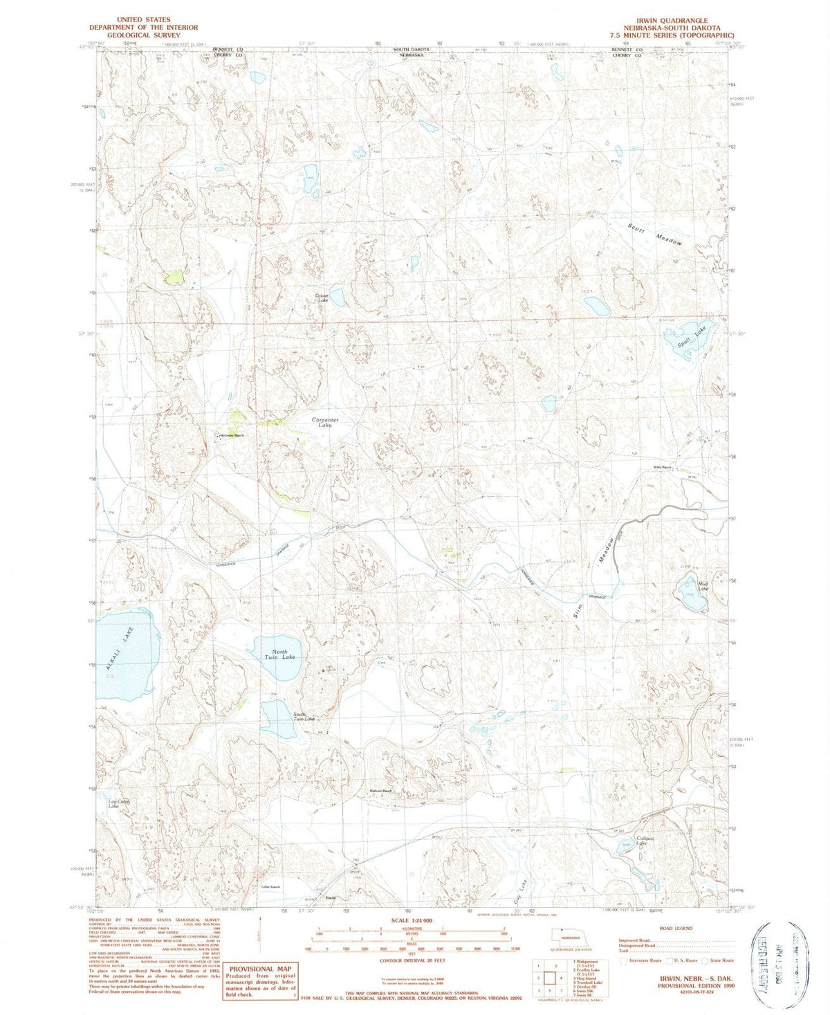 1990 Irwin, NE - Nebraska - USGS Topographic Map v3