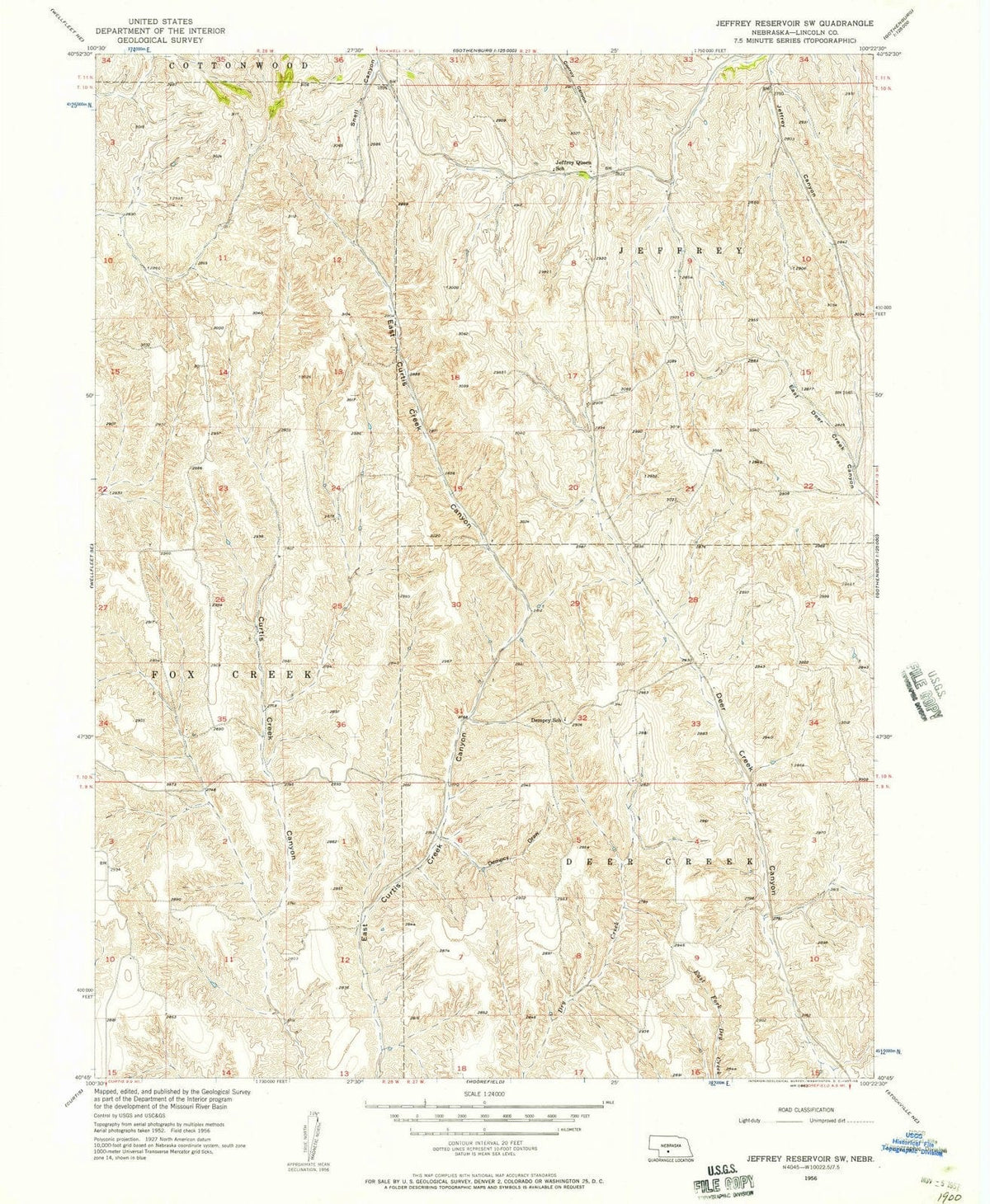 1956 Jeffrey Reservoir, NE - Nebraska - USGS Topographic Map
