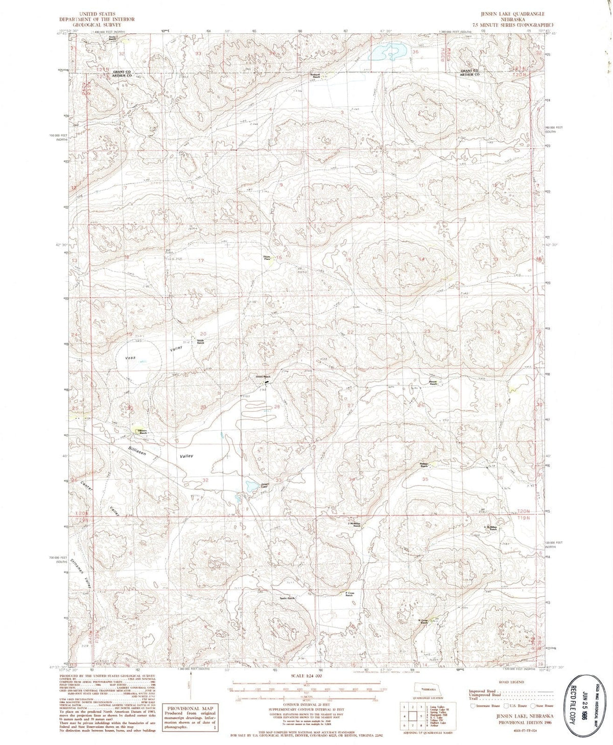 1986 Jensen Lake, NE - Nebraska - USGS Topographic Map