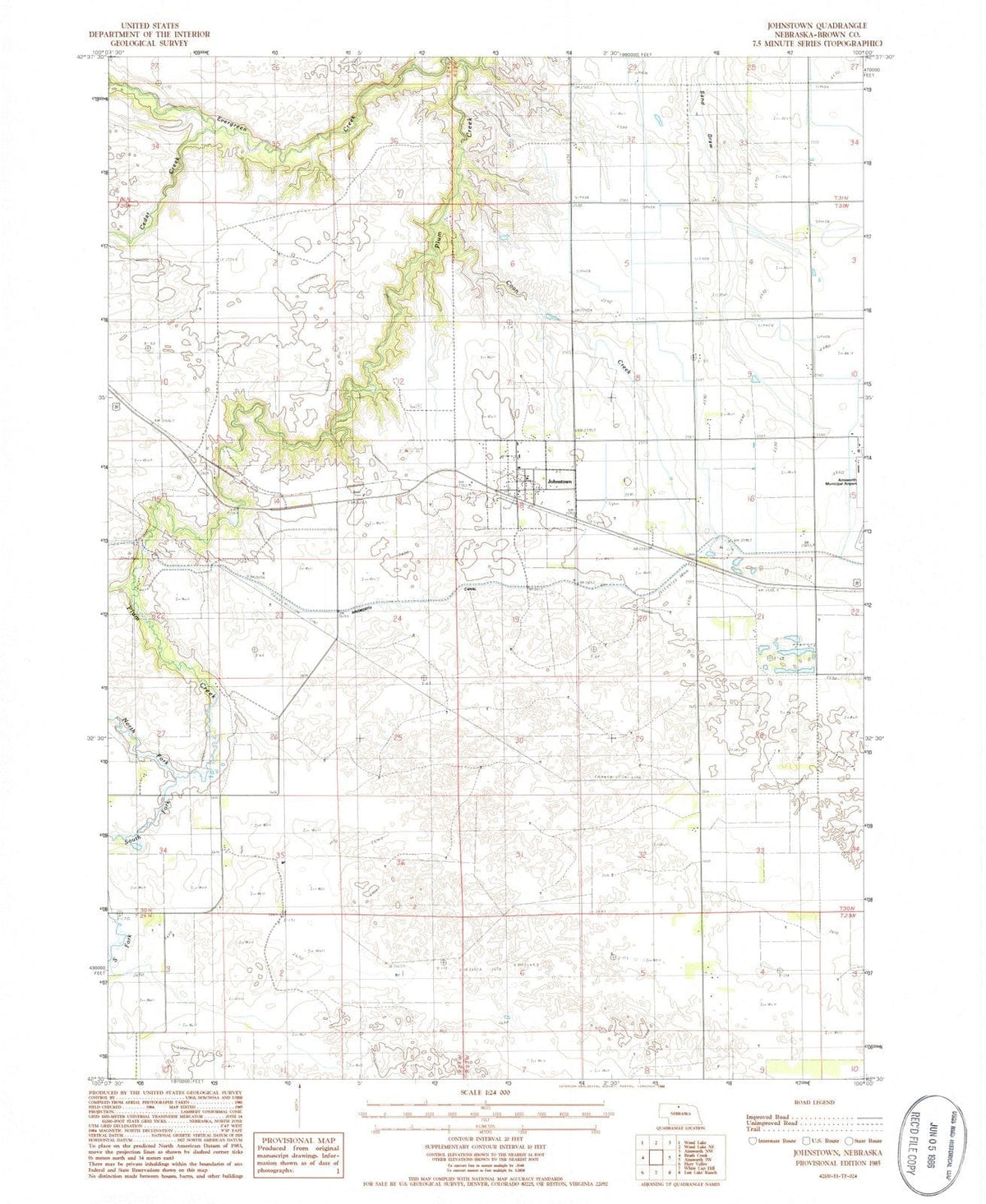 1985 Johnstown, NE - Nebraska - USGS Topographic Map