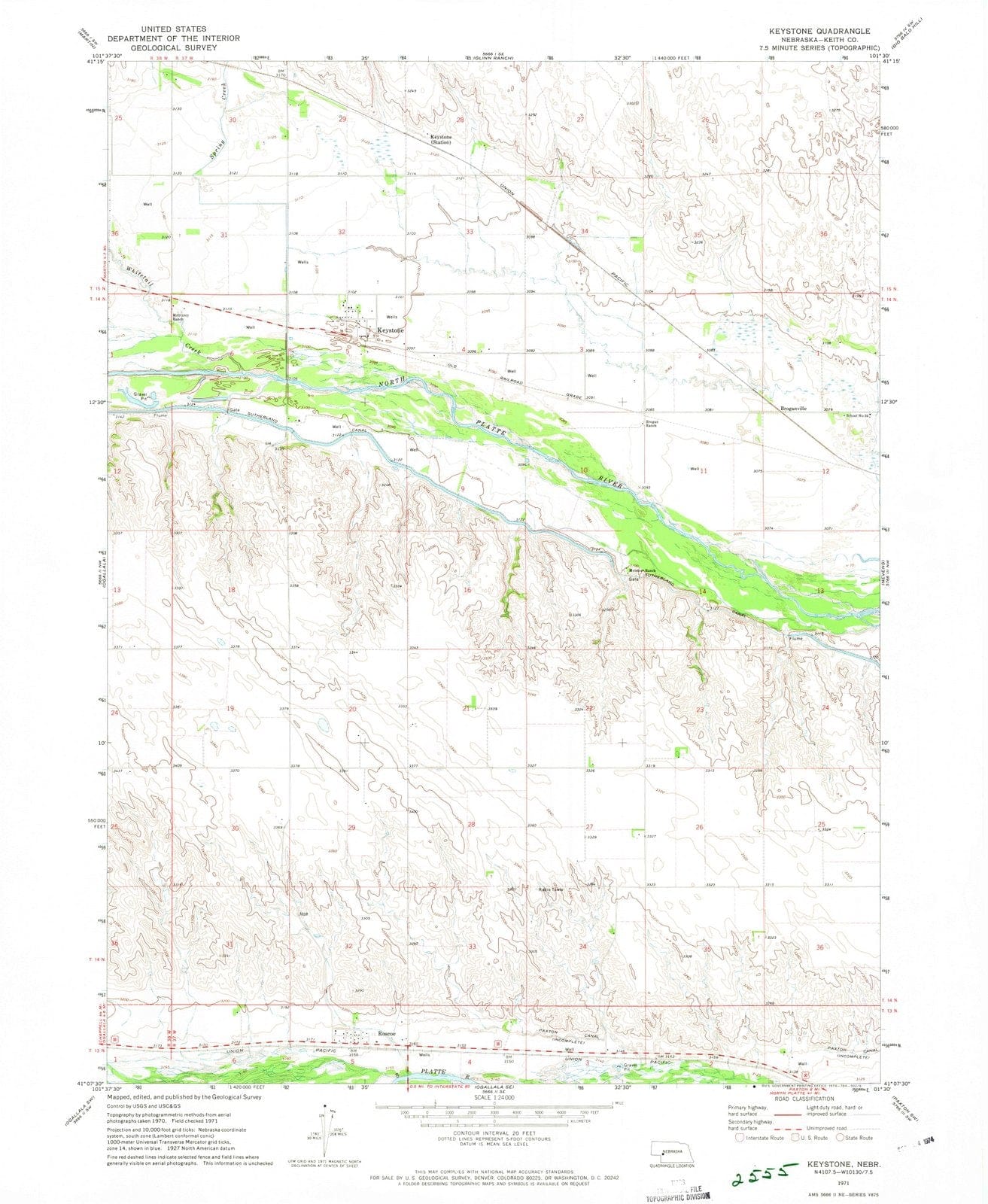 1971 Keystone, NE - Nebraska - USGS Topographic Map