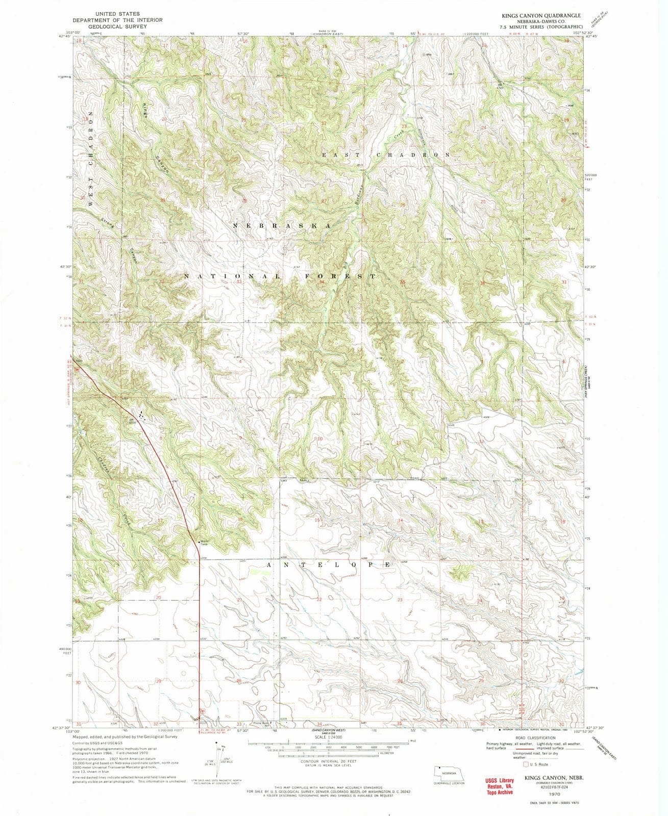 1970 Kings Canyon, NE - Nebraska - USGS Topographic Map