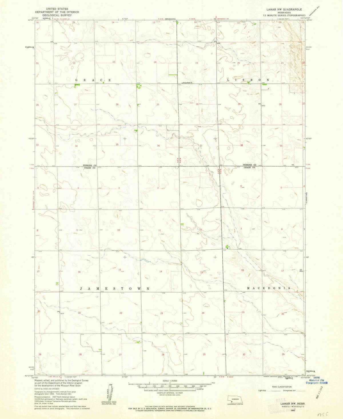 1961 Lamar, NE - Nebraska - USGS Topographic Map
