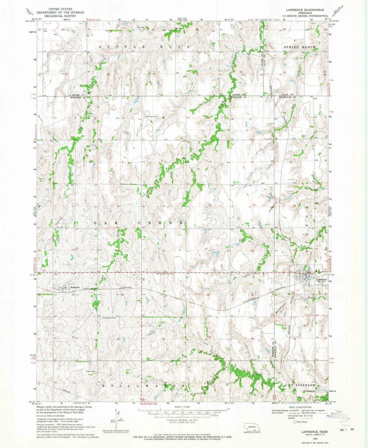 1969 Lawrence, NE - Nebraska - USGS Topographic Map