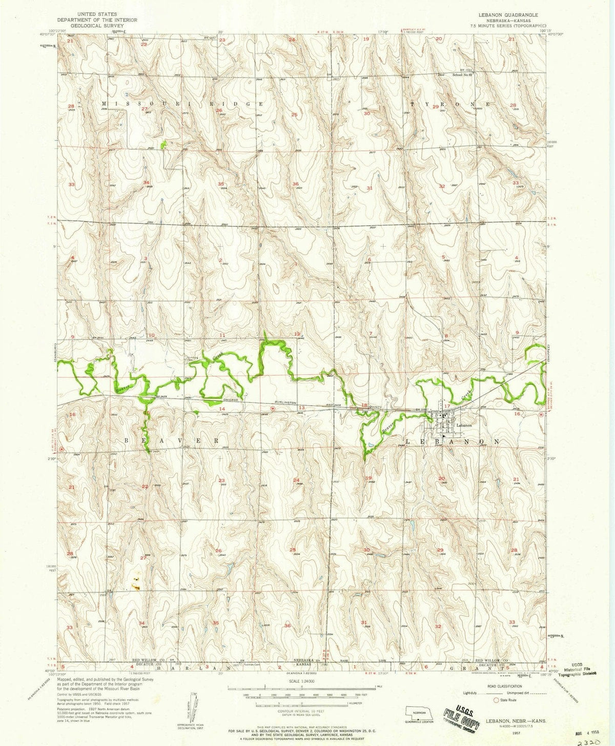 1957 Lebanon, NE - Nebraska - USGS Topographic Map