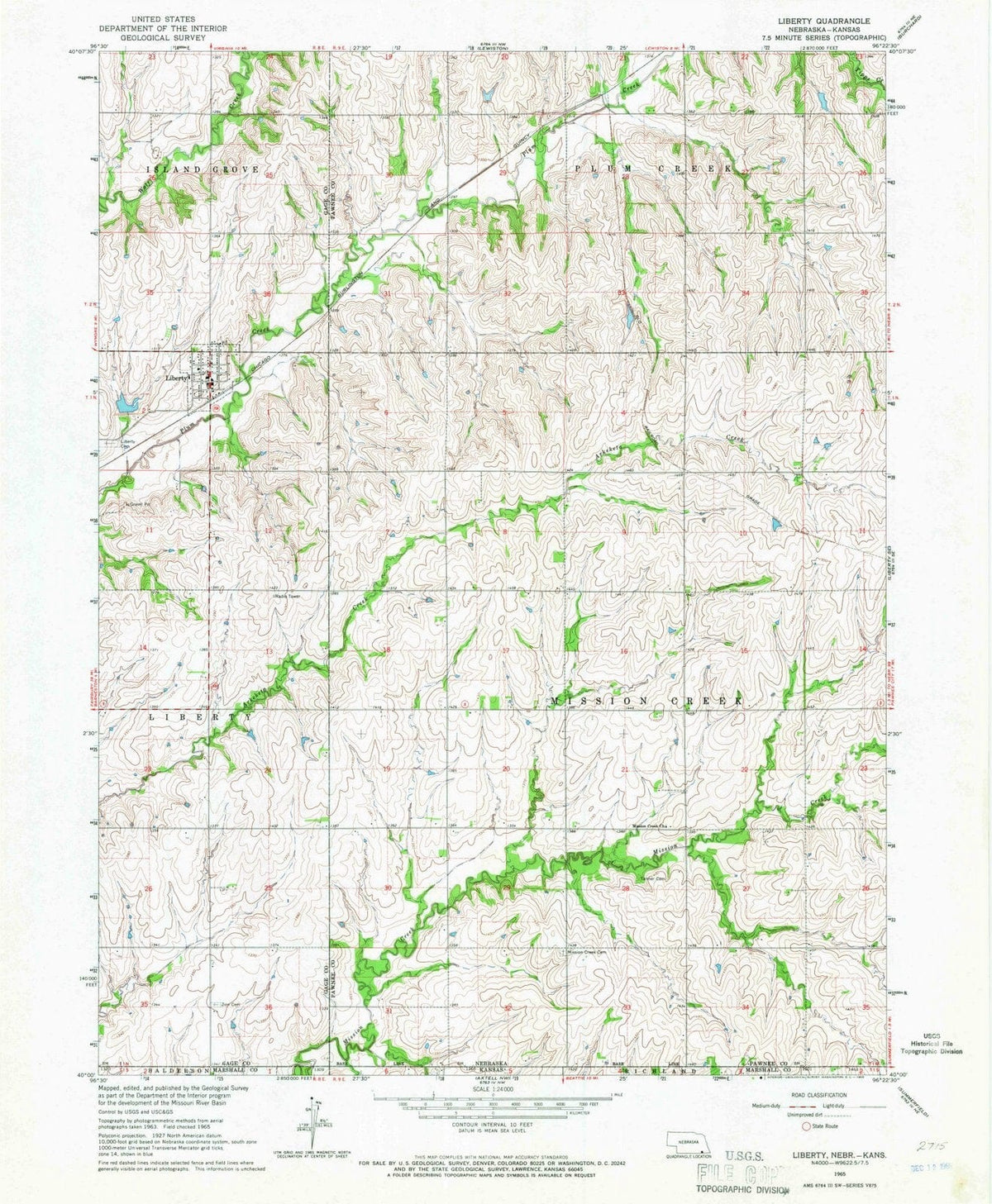 1965 Liberty, NE - Nebraska - USGS Topographic Map