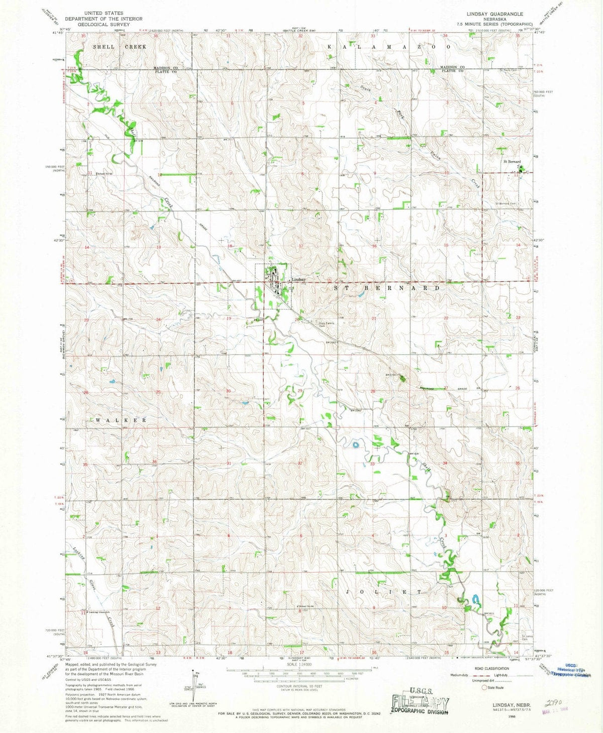 1966 Lindsay, NE - Nebraska - USGS Topographic Map v2