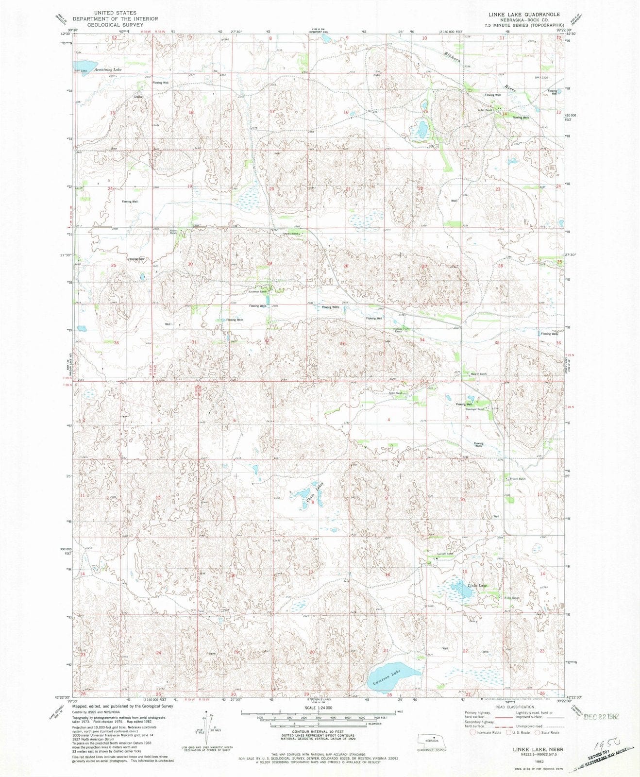 1982 Linke Lake, NE - Nebraska - USGS Topographic Map