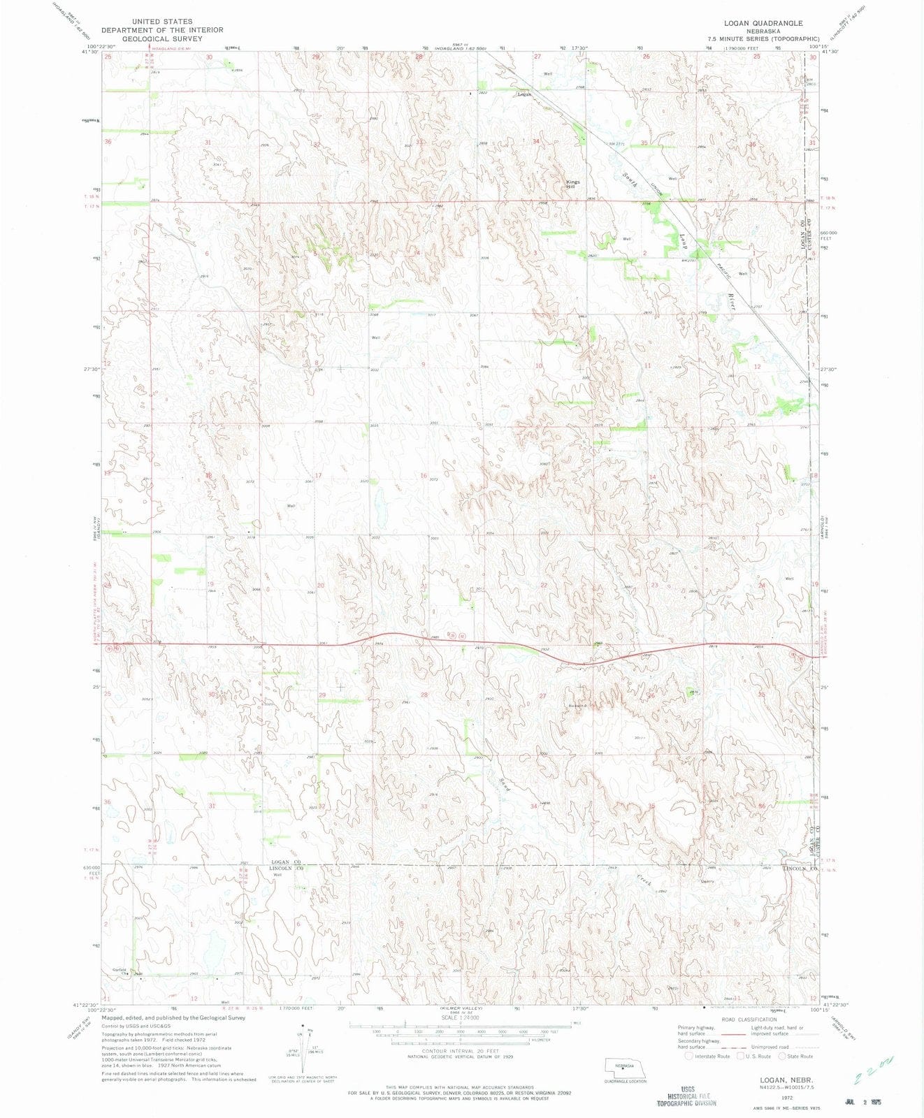 1972 Logan, NE - Nebraska - USGS Topographic Map