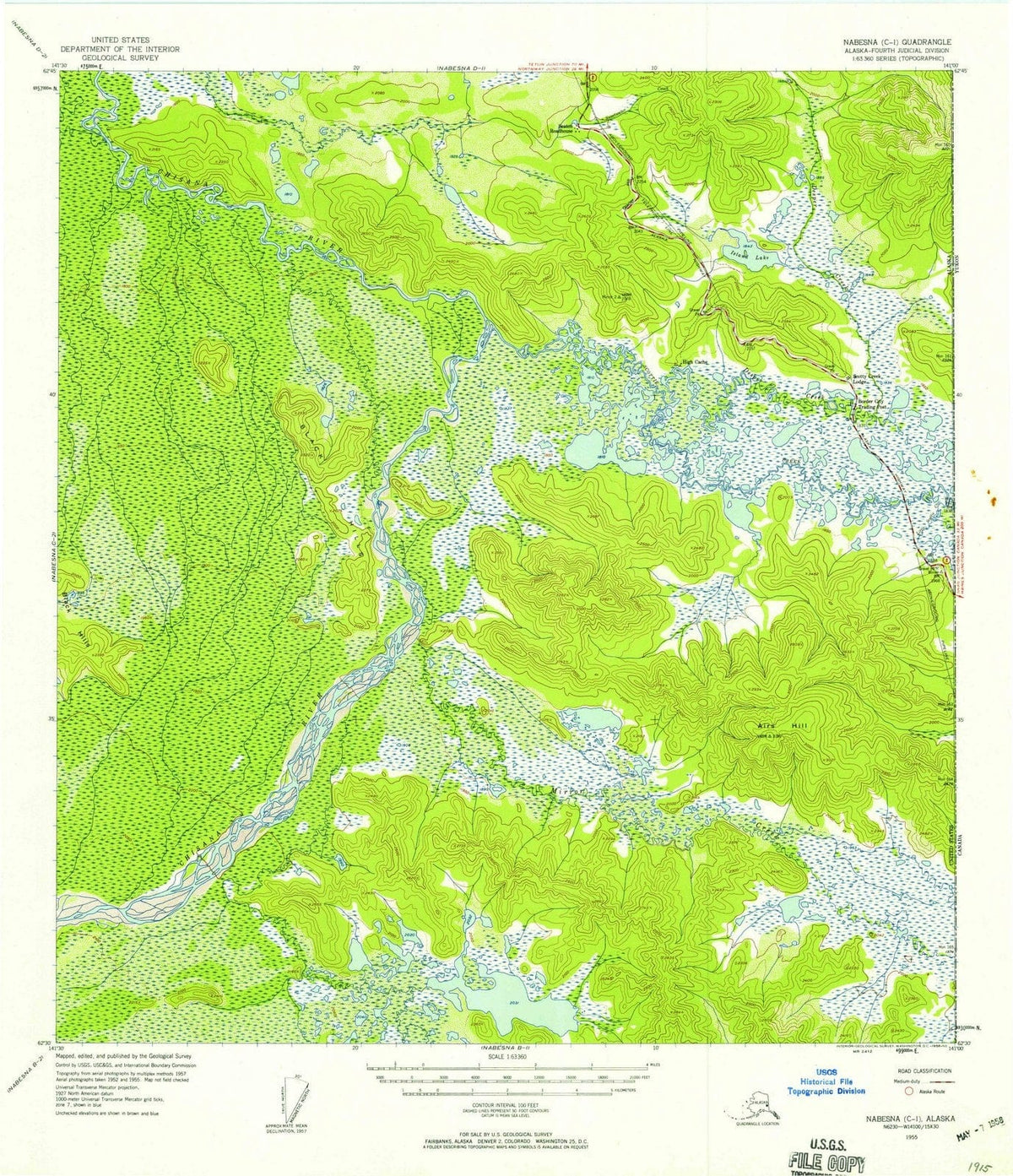 1955 Nabesna, AK - Alaska - USGS Topographic Map