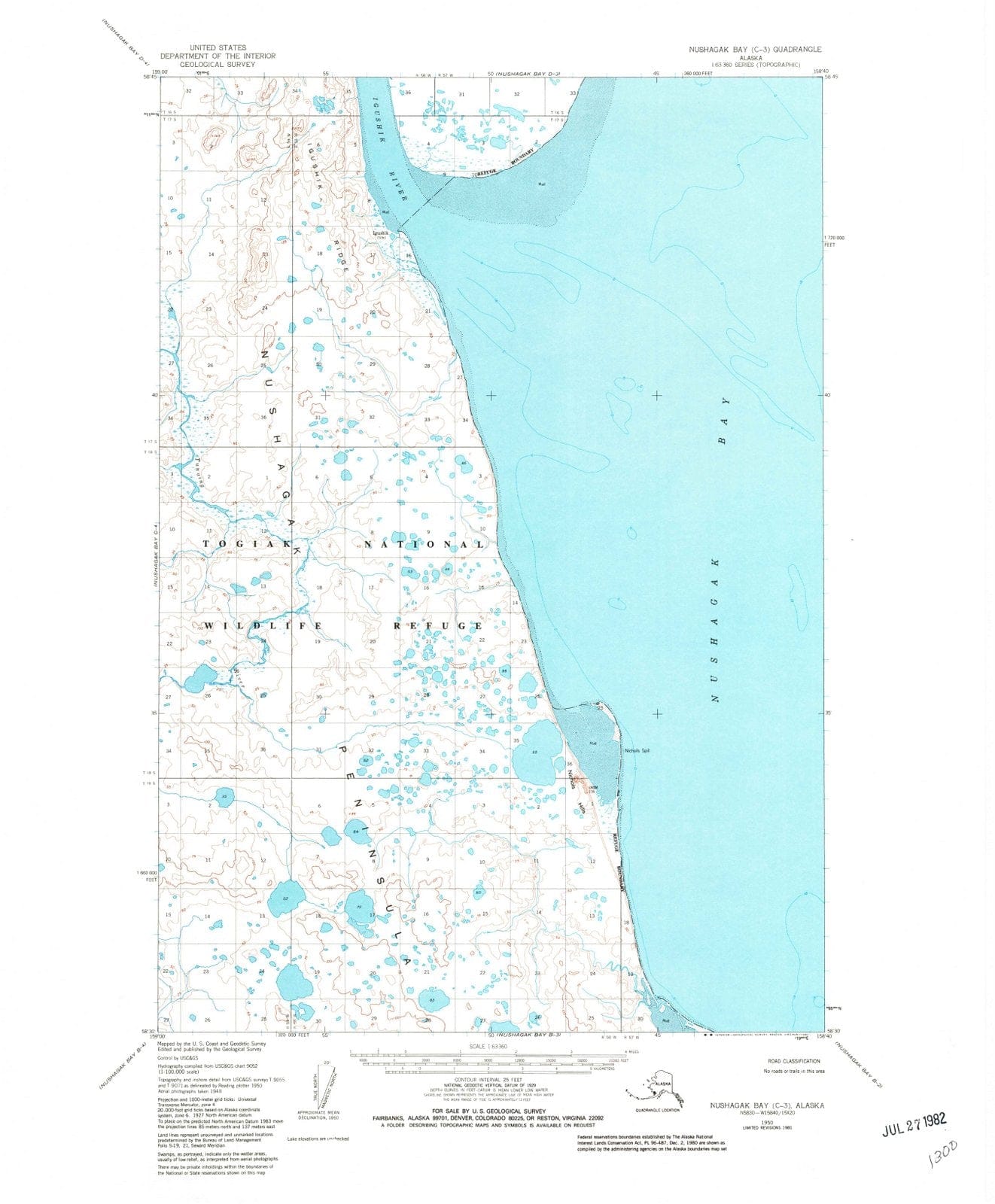 1950 Nushagakay, AK - Alaska - USGS Topographic Map v3