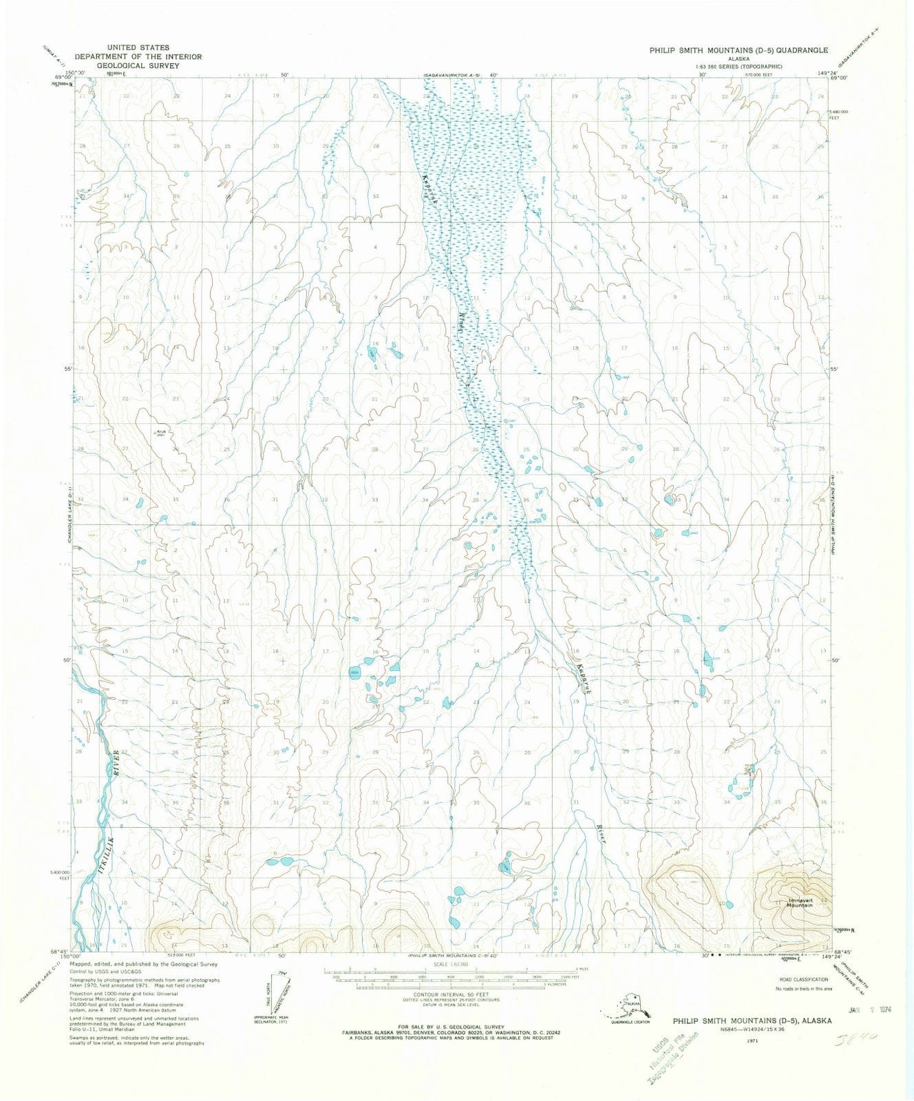 1971 Philip Smith Mountains, AK - Alaska - USGS Topographic Map9