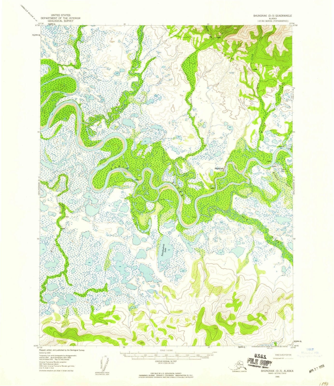 1955 Shungnak, AK - Alaska - USGS Topographic Map v2