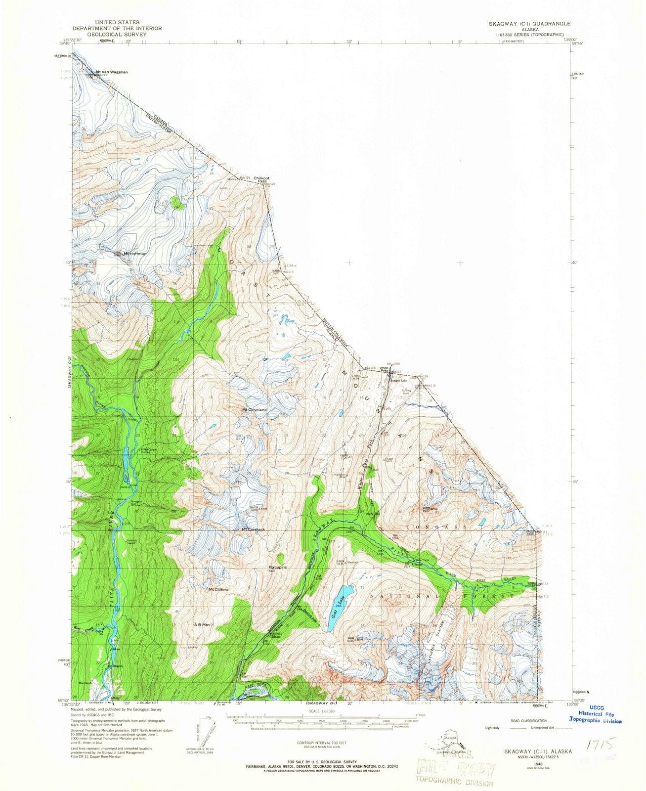 1948 Skagway, AK - Alaska - USGS Topographic Map v2