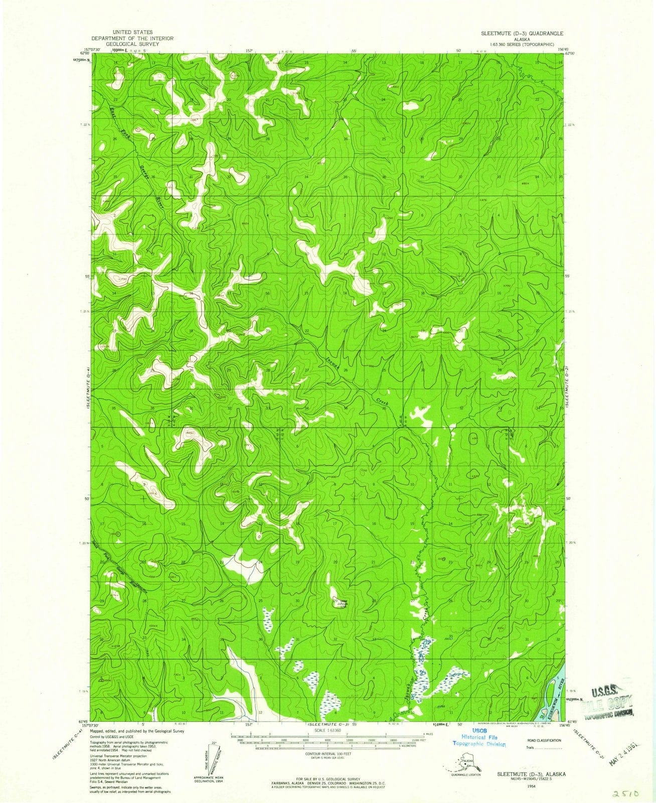 1954 Sleetmute, AK - Alaska - USGS Topographic Map v26