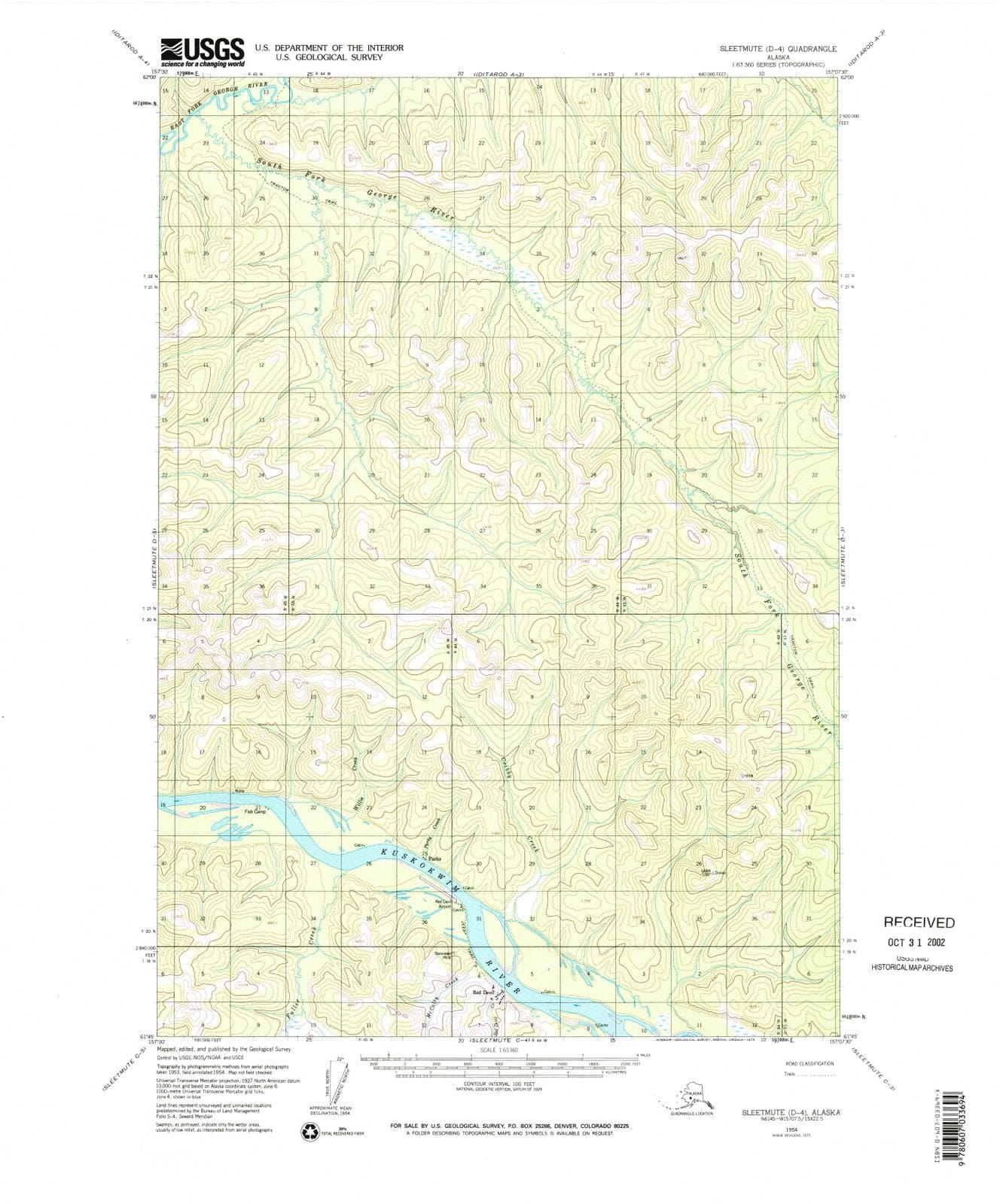 1954 Sleetmute, AK - Alaska - USGS Topographic Map v27