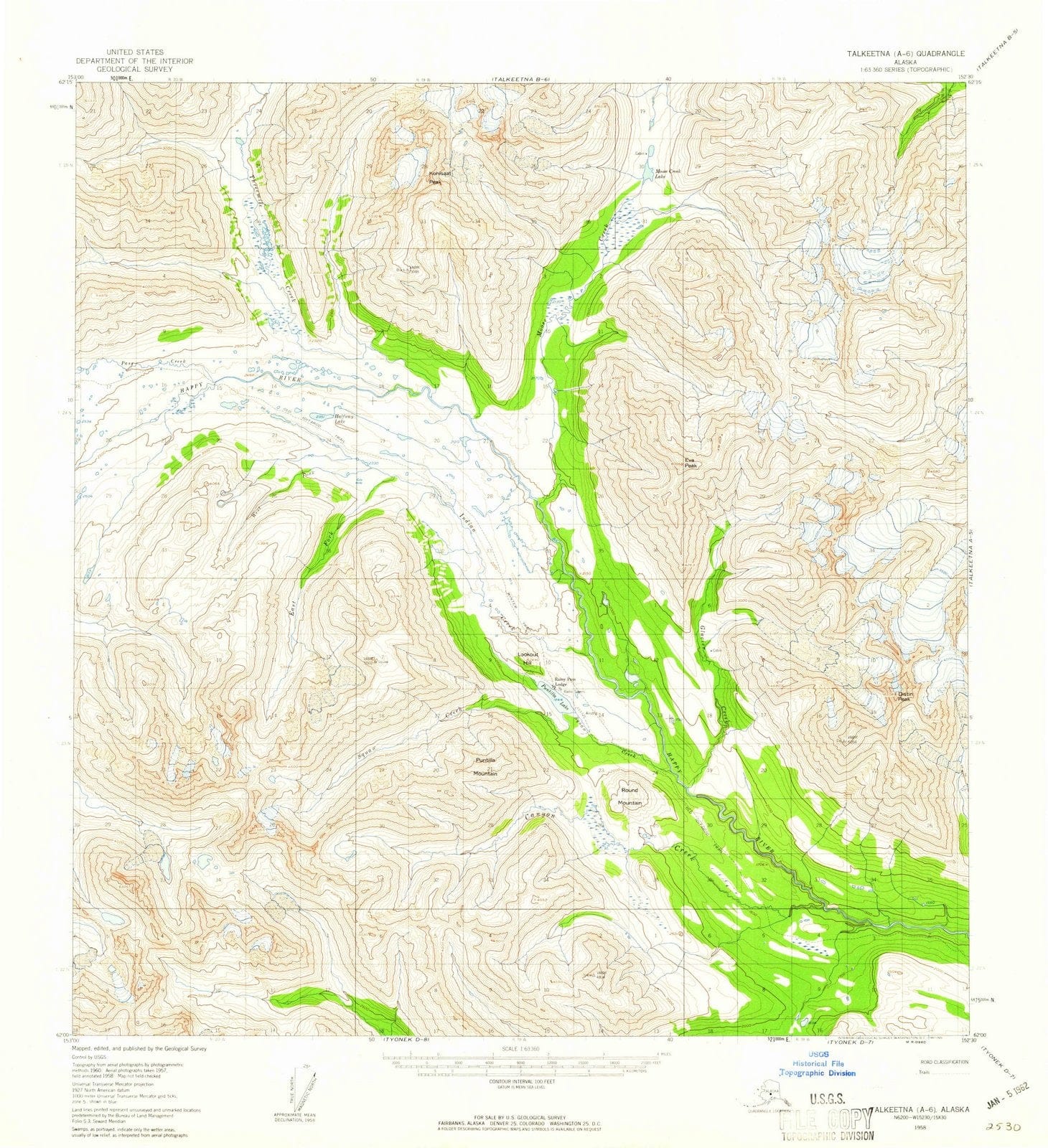 1958 Talkeetna, AK - Alaska - USGS Topographic Map v2