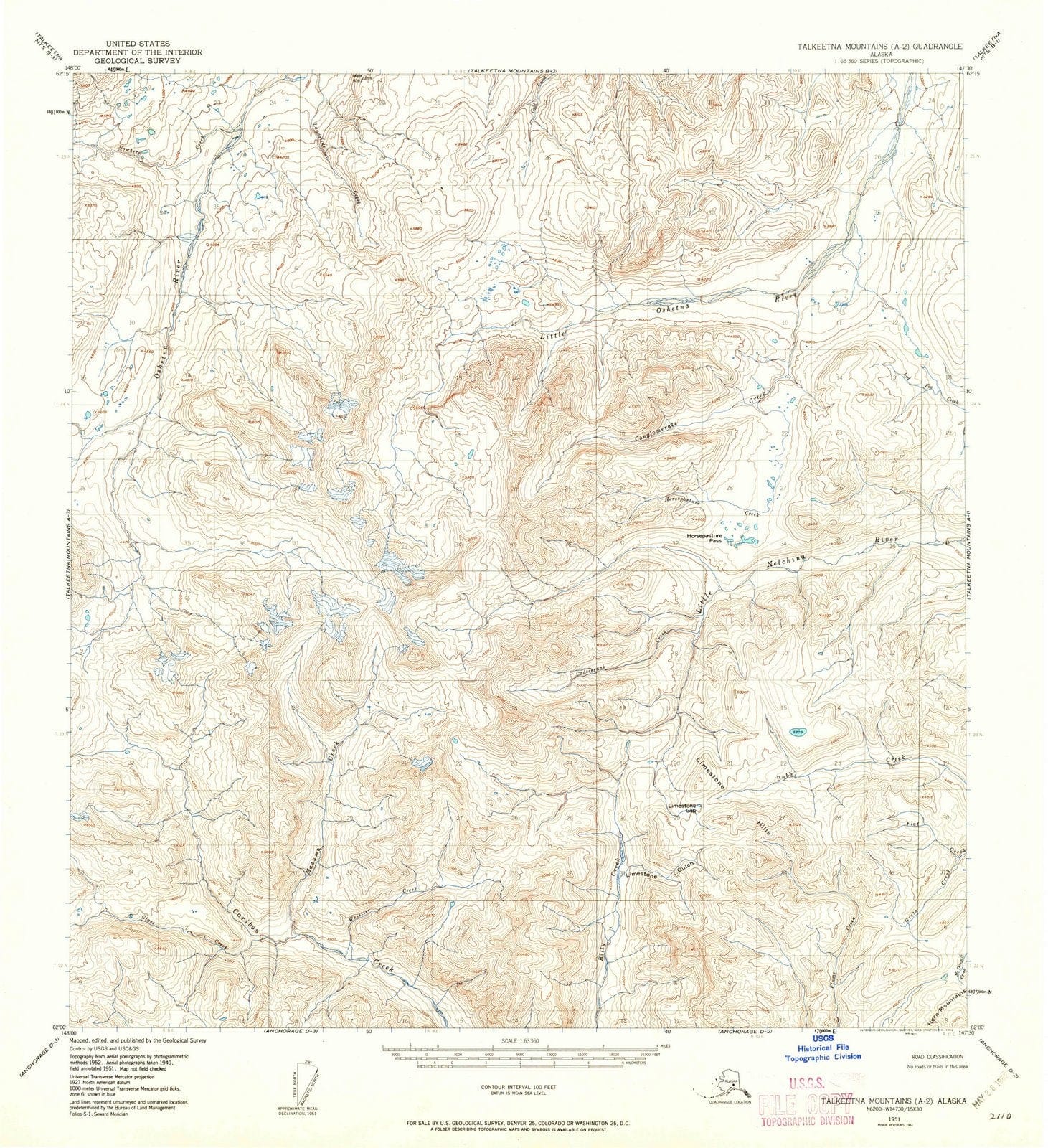 1951 Talkeetna Mountains, AK - Alaska - USGS Topographic Map
