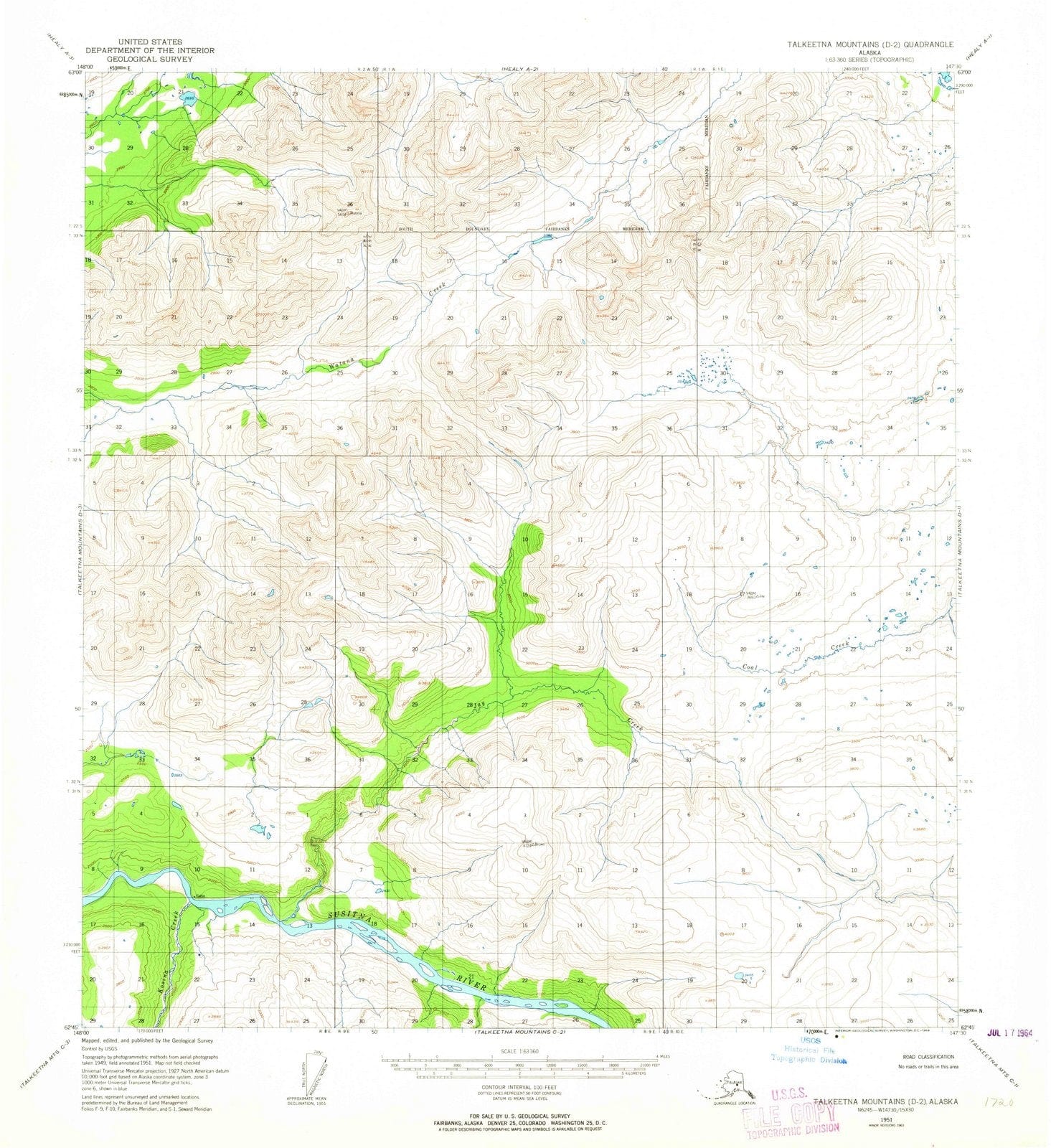 1951 Talkeetna Mountains, AK - Alaska - USGS Topographic Map1