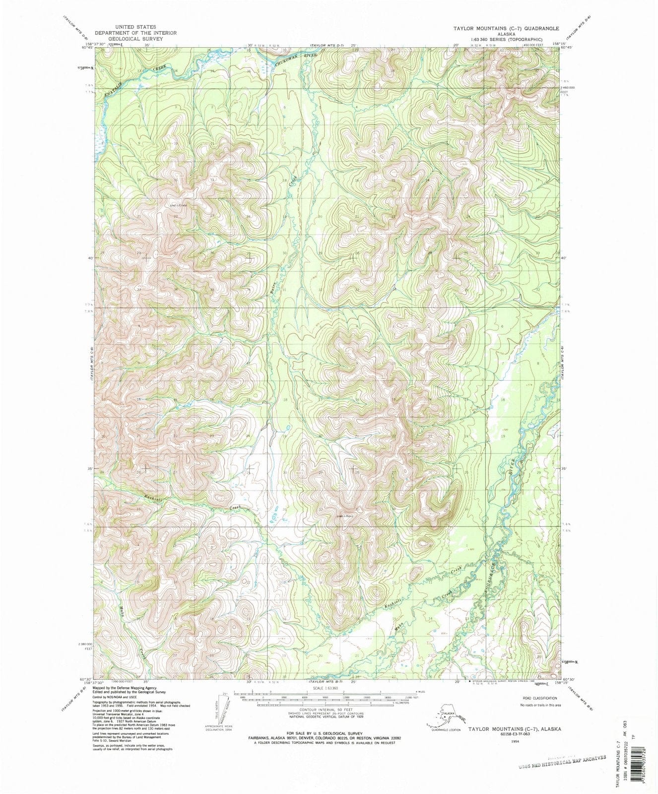 1954 Taylor Mountains, AK - Alaska - USGS Topographic Map v23
