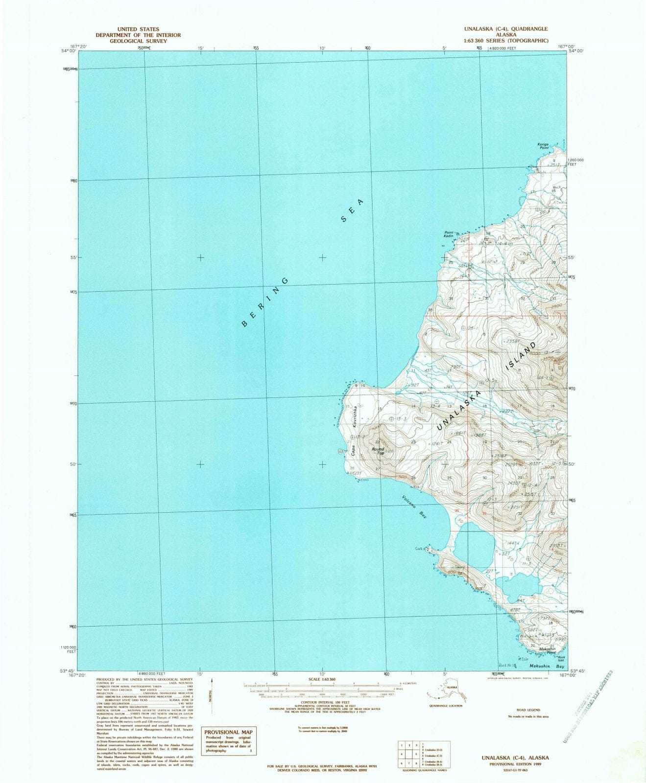 1989 Unalaska, AK - Alaska - USGS Topographic Map0