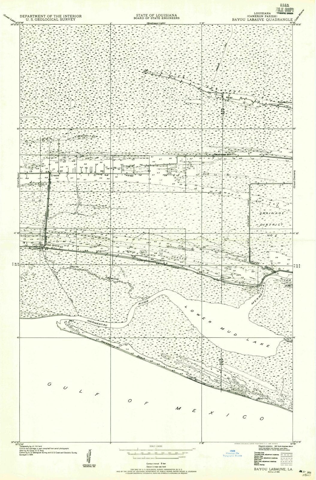 1935 Bay Labauve, LA - Louisiana - USGS Topographic Map
