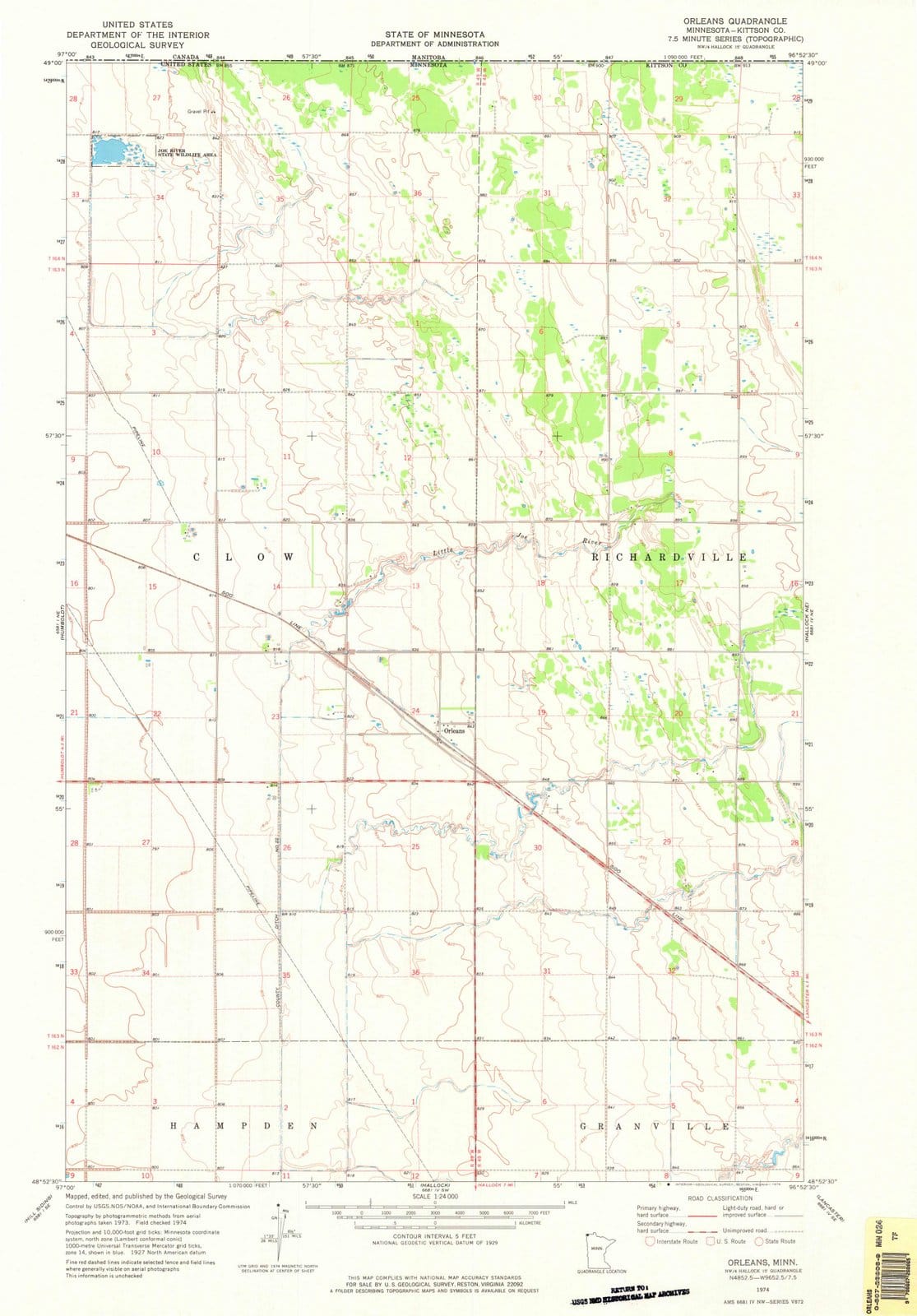 1974 Orleans, MN - Minnesota - USGS Topographic Map