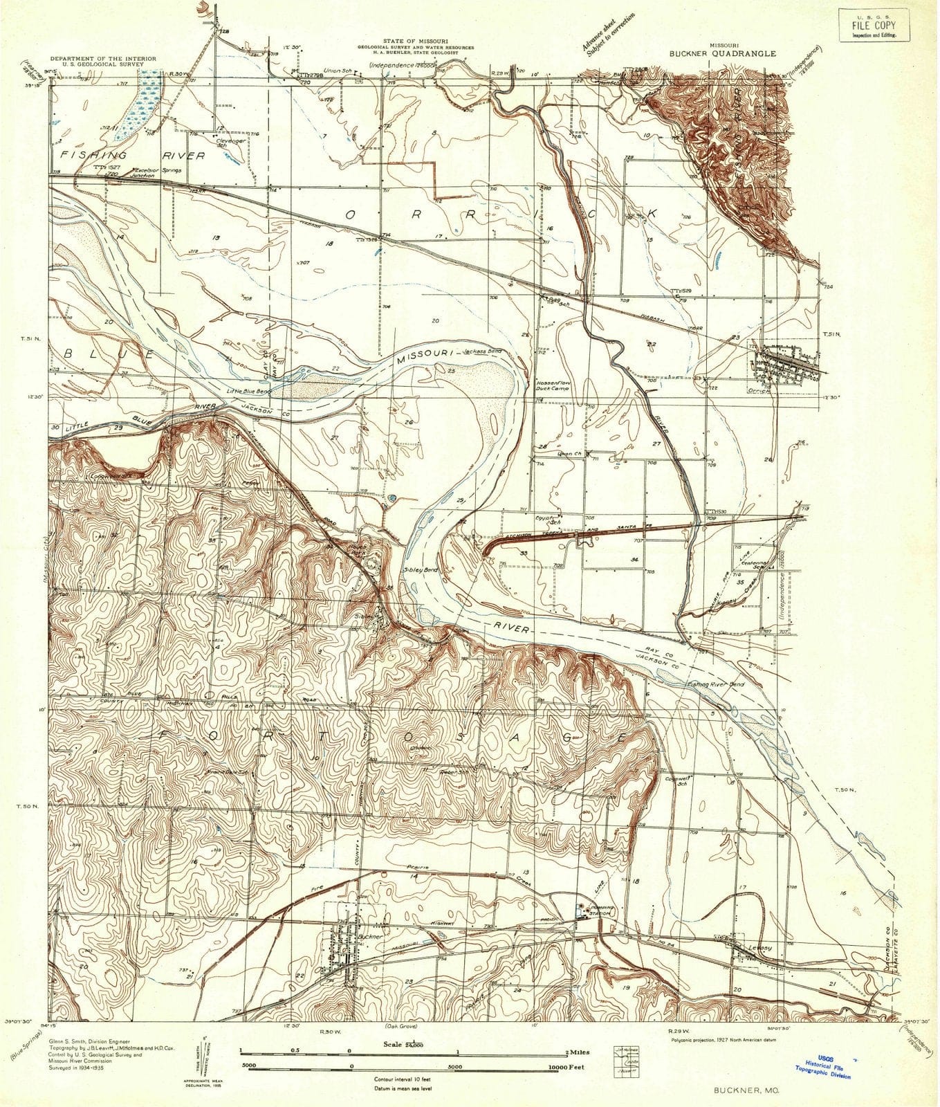 1935 Buckner, MO - Missouri - USGS Topographic Map