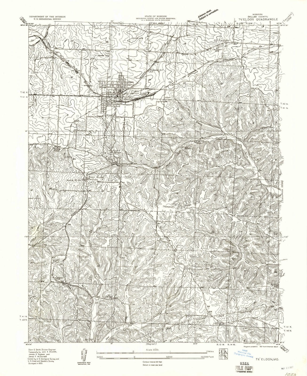 1935 Eldon, MO - Missouri - USGS Topographic Map