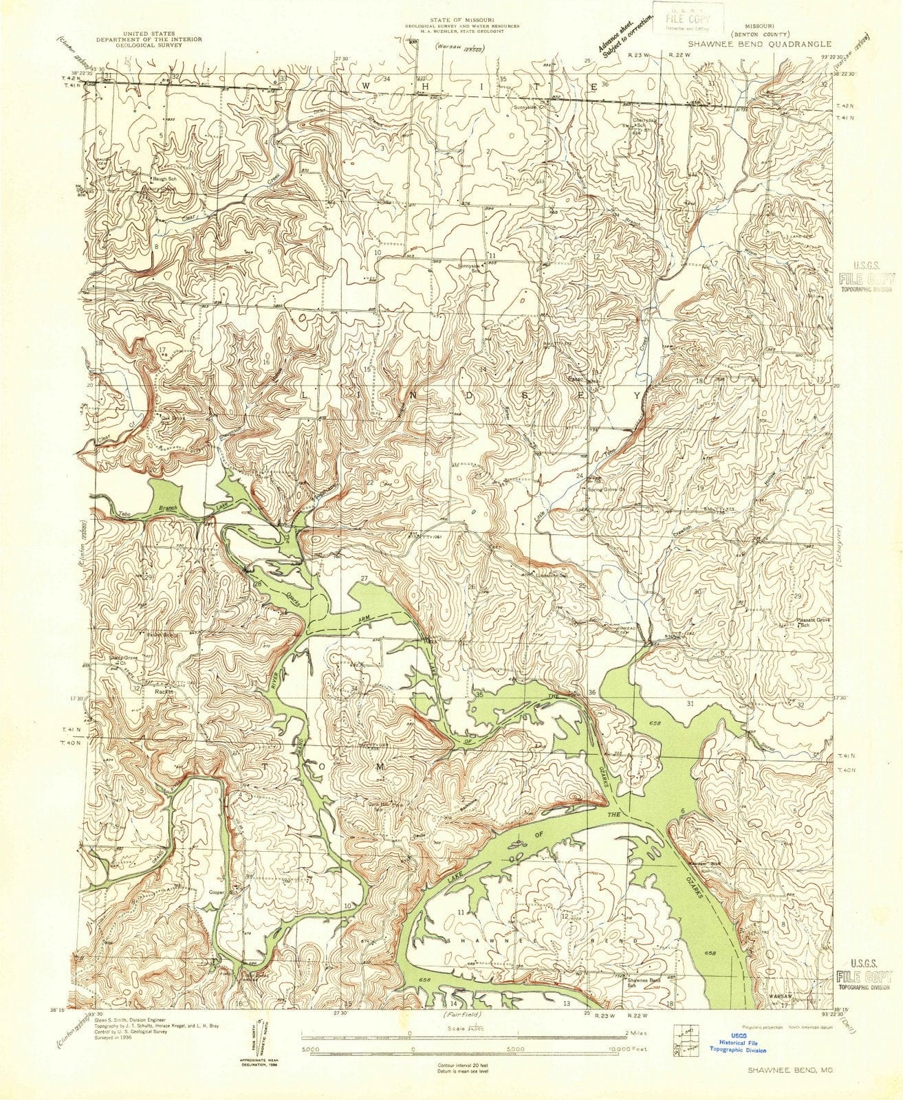 1936 Shawnee Bend, MO - Missouri - USGS Topographic Map