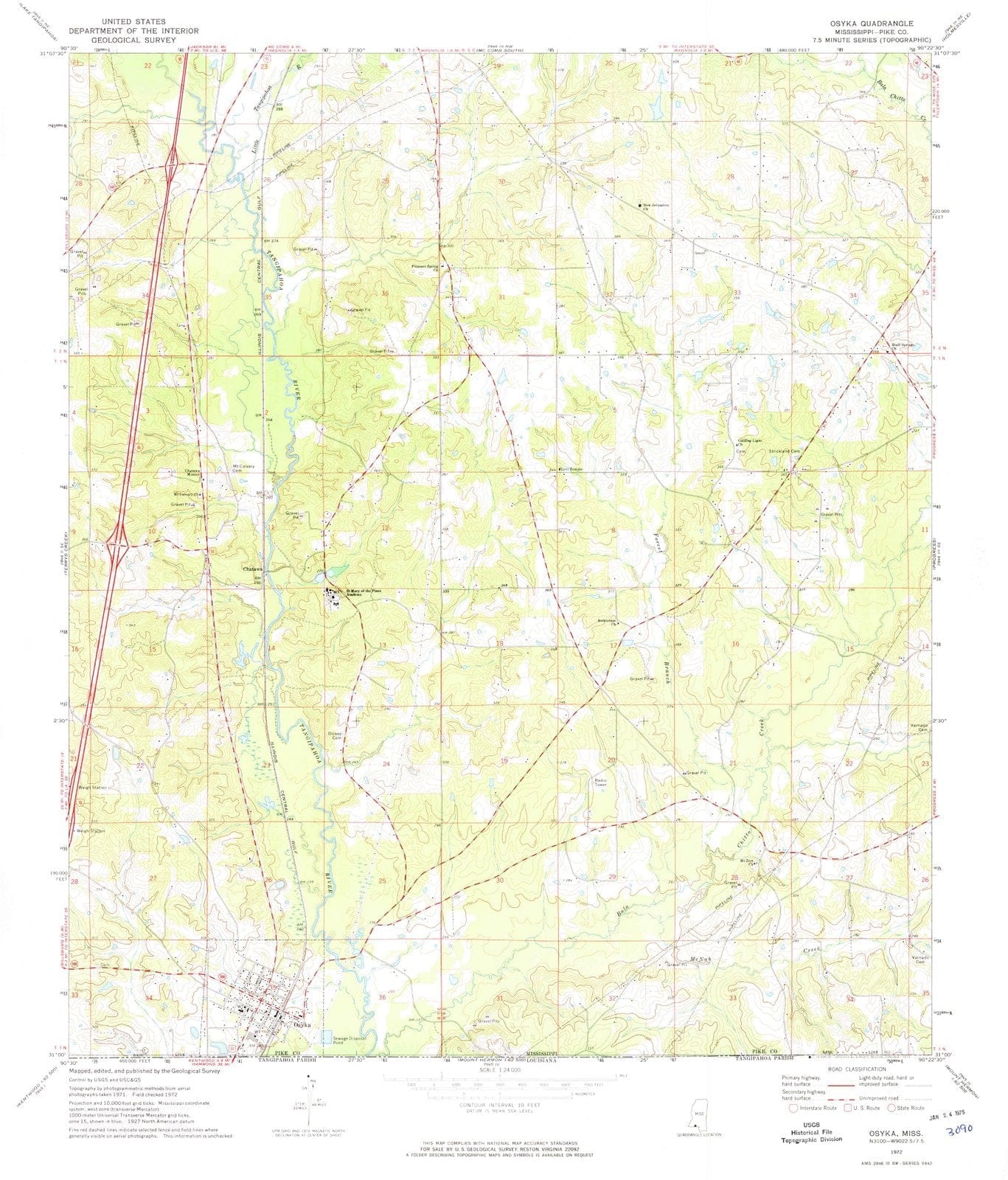 1972 Osyka, MS - Mississippi - USGS Topographic Map