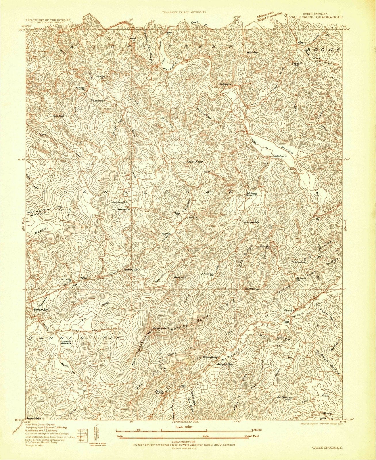 1934 Valle Crucis, NC - North Carolina - USGS Topographic Map