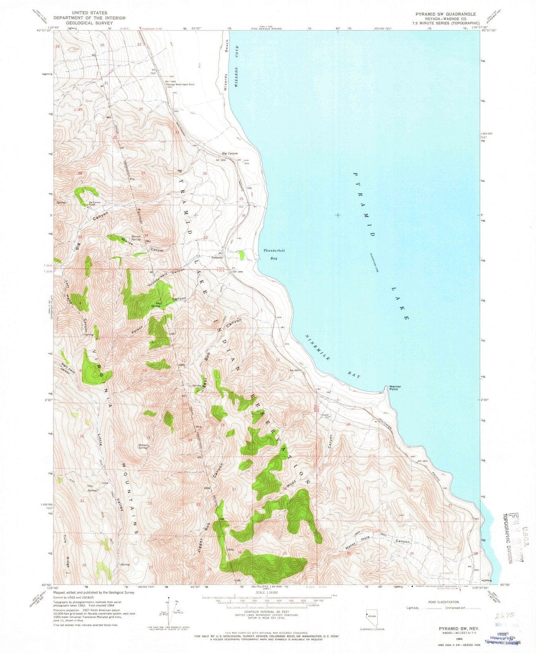 1964 Pyramid, NV - Nevada - USGS Topographic Map