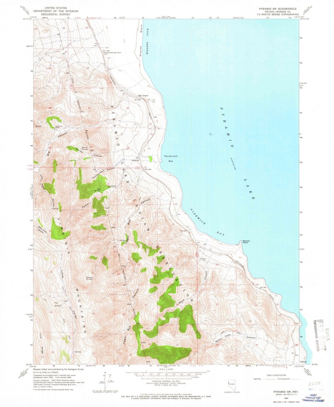 1964 Pyramid, NV - Nevada - USGS Topographic Map