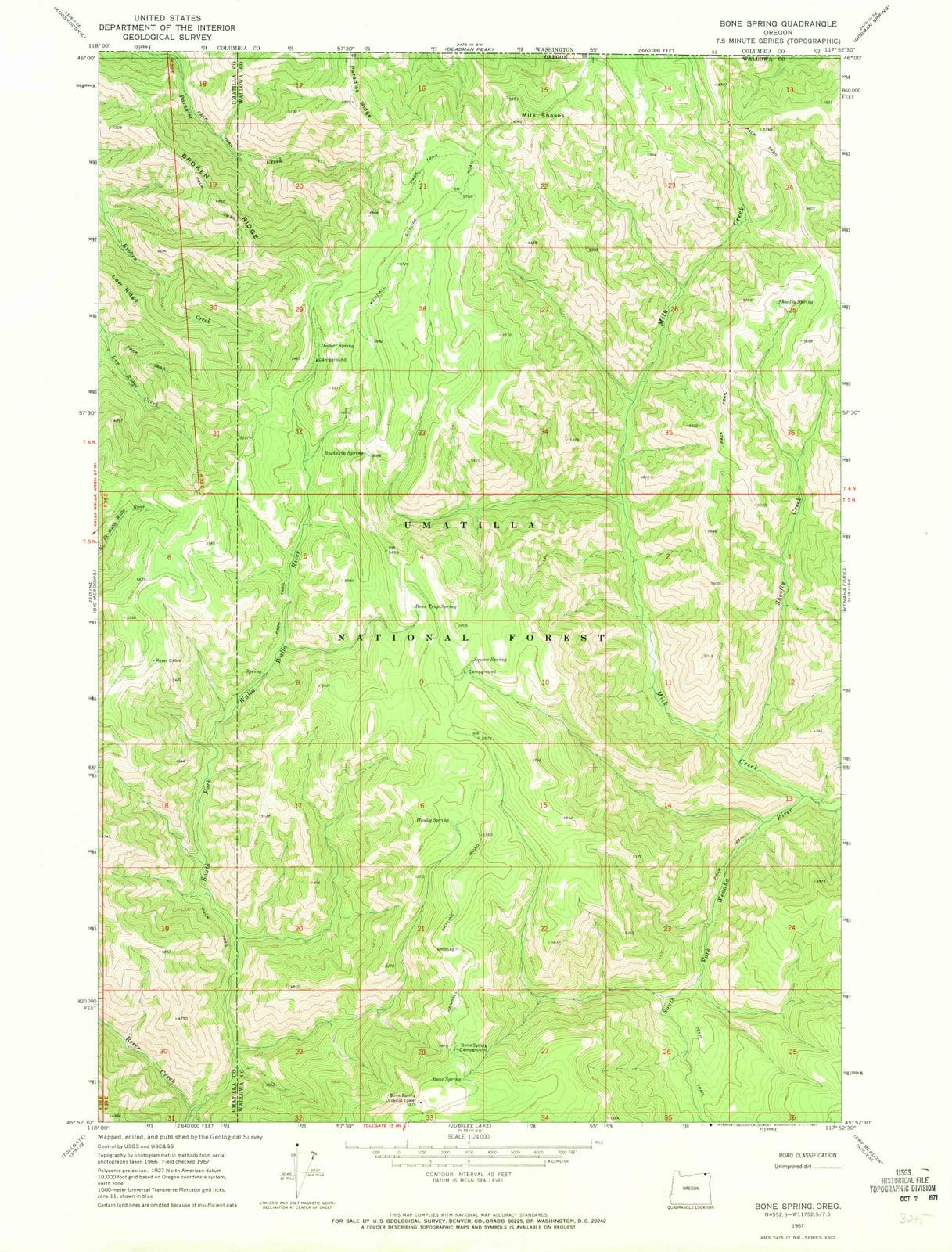 1967 Bone Spring, OR - Oregon - USGS Topographic Map
